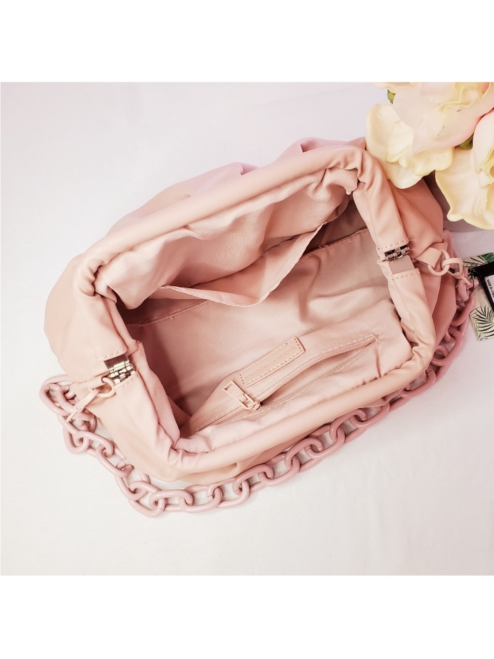 *RARE* Blush Pink Badgley Mischka vegan leather chunky chain convertible clutch - Picture 6 of 16